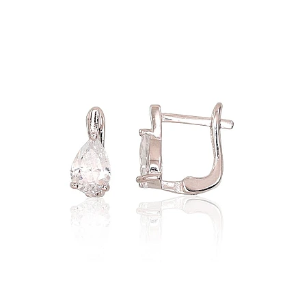 На английском замке,  - Серебряные серьги на английском замке, 1.7 g, Серебро 925 проба, родий (покрытие), Цирконы