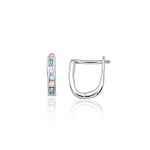 Серебряные серьги на английском замке, 0.8 g, Серебро 925 проба, родий (покрытие), Цирконы