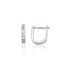 Серебряные серьги на английском замке, 0.8 g, Серебро 925 проба, родий (покрытие), Цирконы