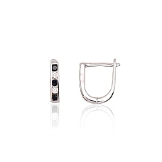 Серебряные серьги на английском замке, 0.8 g, Серебро 925 проба, родий (покрытие), Цирконы