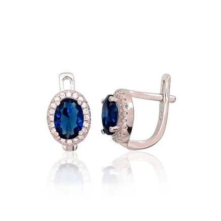 English lock,  - Silver earrings with english lock, 2.5 g, Silver 925 fineness, Rhodium (Plating), Zirkons