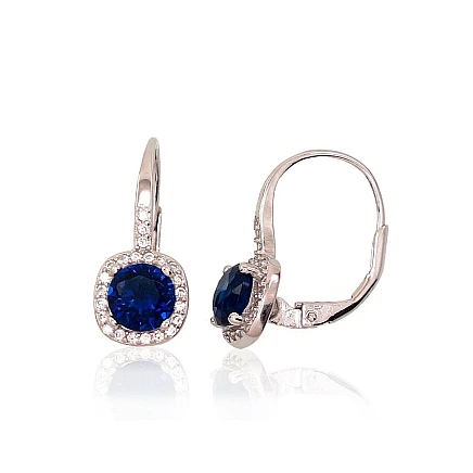 English lock,  - Silver earrings with english lock, 2.4 g, Silver 925 fineness, Rhodium (Plating), Zirkons