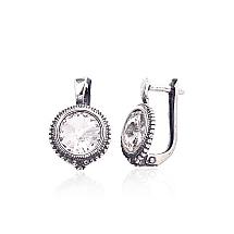 Silver earrings with 'english' lock, Silver 925 fineness, oxide (Plating), Crystals