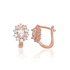 Серебряные серьги на английском замке, 2.8 g, Серебро 925 проба, красное золото (покрытие), Цирконы