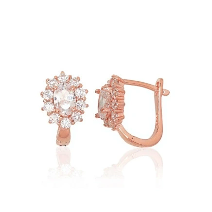 English lock,  - Silver earrings with english lock, 2.8 g, Silver 925 fineness, red gold (Plating), Zirkons