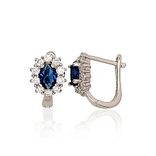 Серебряные серьги на английском замке, 2.7 g, Серебро 925 проба, родий (покрытие), Цирконы