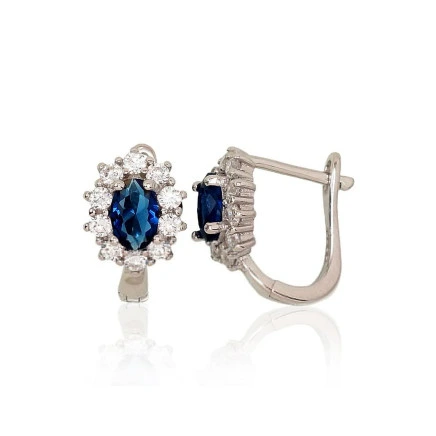 На английском замке,  - Серебряные серьги на английском замке, 2.8 g, Серебро 925 проба, родий (покрытие), Цирконы