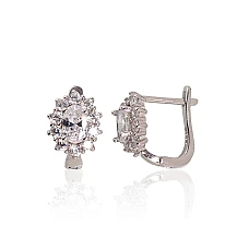 Серебряные серьги на английском замке, 2.9 g, Серебро 925 проба, родий (покрытие), Цирконы