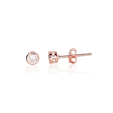 Серебряные серьги-пуссеты, 0.8 g, Серебро 925 проба, красное золото (покрытие), Цирконы