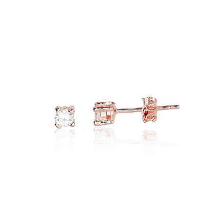 Пуссеты,  - Серебряные серьги-пуссеты, 0.6 g, Серебро 925 проба, красное золото (покрытие), Цирконы