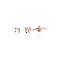 Серебряные серьги-пуссеты, 0.7 g, Серебро 925 проба, красное золото (покрытие), Цирконы