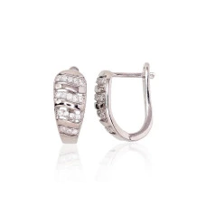 Серебряные серьги на английском замке, 2.8 g, Серебро 925 проба, родий (покрытие), Цирконы