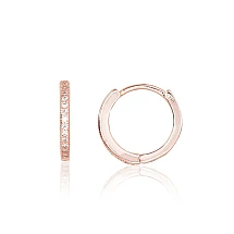 Серебряные серьги с круглой застежкой, 1.4 g, Серебро 925 проба, красное золото (покрытие), Цирконы