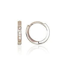 Серебряные серьги с круглой застежкой, 2.3 g, Серебро 925 проба, родий (покрытие), Цирконы
