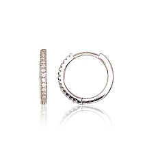 Серебряные серьги с круглой застежкой, 1.7 g, Серебро 925 проба, родий (покрытие), Цирконы