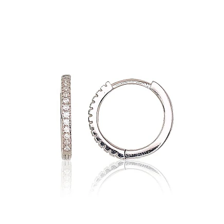 С круглой застежкой,  - Серебряные серьги с круглой застежкой, 1.7 g, Серебро 925 проба, родий (покрытие), Цирконы