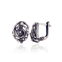 Silver earrings with 'english' lock, Silver 925 fineness, oxide (Plating)