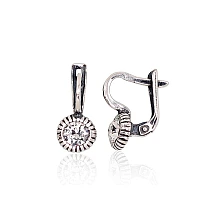 Silver earrings with 'english' lock, Silver 925 fineness, oxide (Plating), Crystals