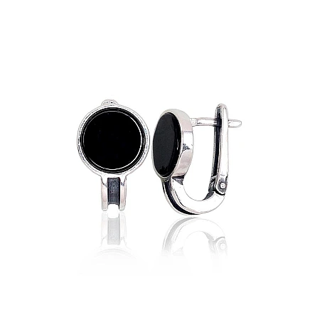 English lock,  - Silver earrings, Silver 925 fineness, oxide (Plating), Onix