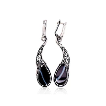 Silver earrings, 10.3 g, Silver 925 fineness, oxide (Plating), Agate