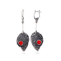 Silver earrings, 9.6 g, Silver 925 fineness, oxide (Plating), Coral (Imitation)