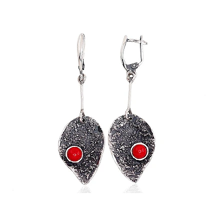 K-Exclusive  collection,  - Silver earrings, 9.6 g, Silver 925 fineness, oxide (Plating), Coral (Imitation)