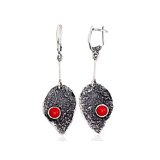 Silver earrings, 9.7 g, Silver 925 fineness, oxide (Plating), Coral (Imitation)