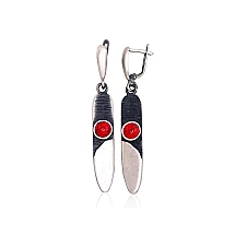 Silver earrings, 9.5 g, Silver 925 fineness, oxide (Plating), Coral (Imitation)