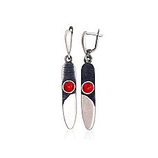 Silver earrings, 9.5 g, Silver 925 fineness, oxide (Plating), Coral (Imitation)