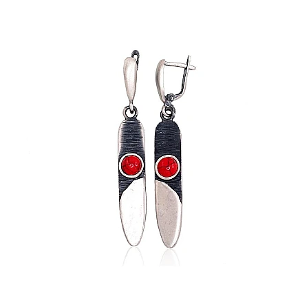 K-Exclusive  collection,  - Silver earrings, 9.5 g, Silver 925 fineness, oxide (Plating), Coral (Imitation)