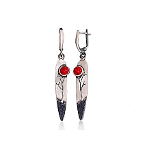 Silver earrings, 8.9 g, Silver 925 fineness, oxide (Plating), Coral (Imitation)