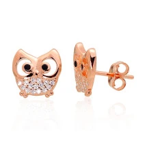 Silver stud earrings, Silver 925 fineness, red gold (Plating), Zirkons