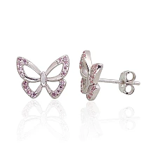 Серебряные серьги-пуссеты, 1.9 g, Серебро 925 проба, родий (покрытие), Цирконы