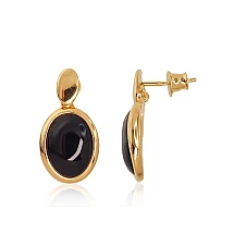Серебряные серьги, Серебро 925 проба, желтое золото (покрытие), Оникс