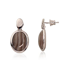 Серебряные серьги-пуссеты, 5.7 g, Серебро 925 проба, родий (покрытие), Полосатый флинт