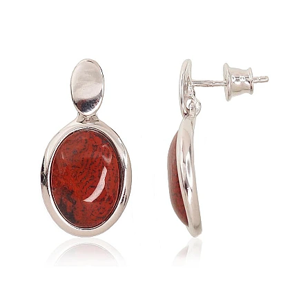 stud,  - Silver stud earrings, 5.8 g, Silver 925 fineness, Rhodium (Plating), Jasper