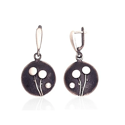 K-Exclusive  collection,  - Silver earrings, 8.4 g, Silver 925 fineness, oxide (Plating), Fresh-water Pearl
