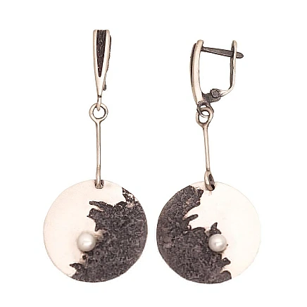 K-Exclusive  collection,  - Silver earrings, 11.3 g, Silver 925 fineness, oxide (Plating), Fresh-water Pearl