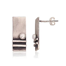 Silver earrings, 5 g, Silver 925 fineness, oxide (Plating), Fresh-water Pearl