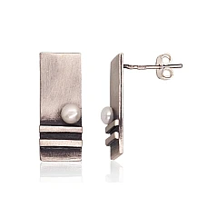 Серебряные серьги, 5.1 g, Серебро 925 проба, оксид (покрытие), Жемчуг