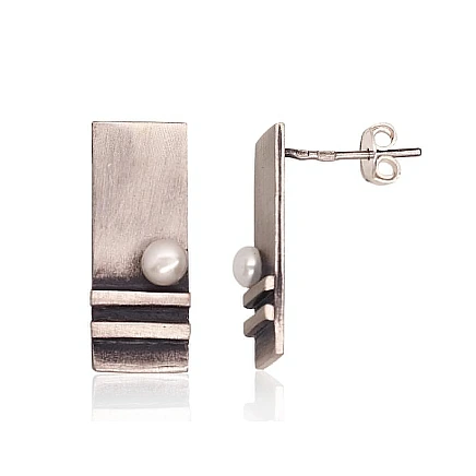 K-Exclusive  collection,  - Silver earrings, 5.1 g, Silver 925 fineness, oxide (Plating), Fresh-water Pearl