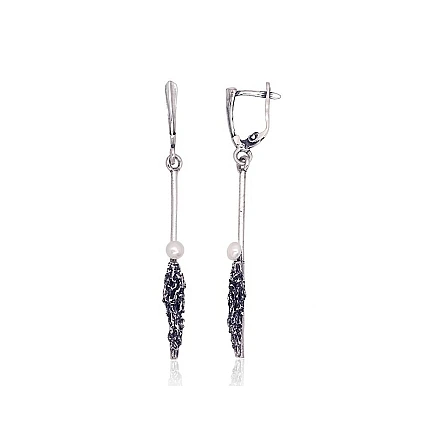 K-Exclusive  collection,  - Silver earrings, 5.3 g, Silver 925 fineness, oxide (Plating), Fresh-water Pearl