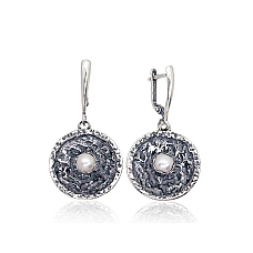 Silver earrings, 12.1 g, Silver 925 fineness, oxide (Plating), Fresh-water Pearl