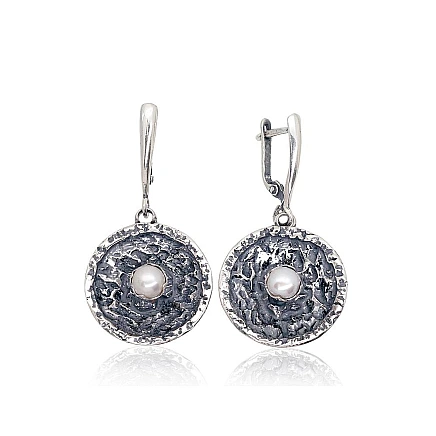 K-Exclusive  collection,  - Silver earrings, 12.1 g, Silver 925 fineness, oxide (Plating), Fresh-water Pearl