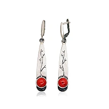 Silver earrings, 8.3 g, Silver 925 fineness, oxide (Plating), Coral (Imitation)