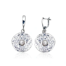 Silver earrings with 'english' lock, Silver 925 fineness, oxide (Plating), Fresh-water Pearl
