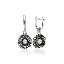 Silver earrings with 'english' lock, Silver 925 fineness, oxide (Plating), Fresh-water Pearl