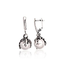 Silver earrings with 'english' lock, Silver 925 fineness, oxide (Plating), Fresh-water Pearl (synt.)