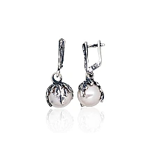 Silver earrings with 'english' lock, Silver 925 fineness, oxide (Plating), Fresh-water Pearl (synt.)