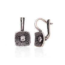 Silver earrings with 'english' lock, Silver 925 fineness, oxide (Plating), Zirkons